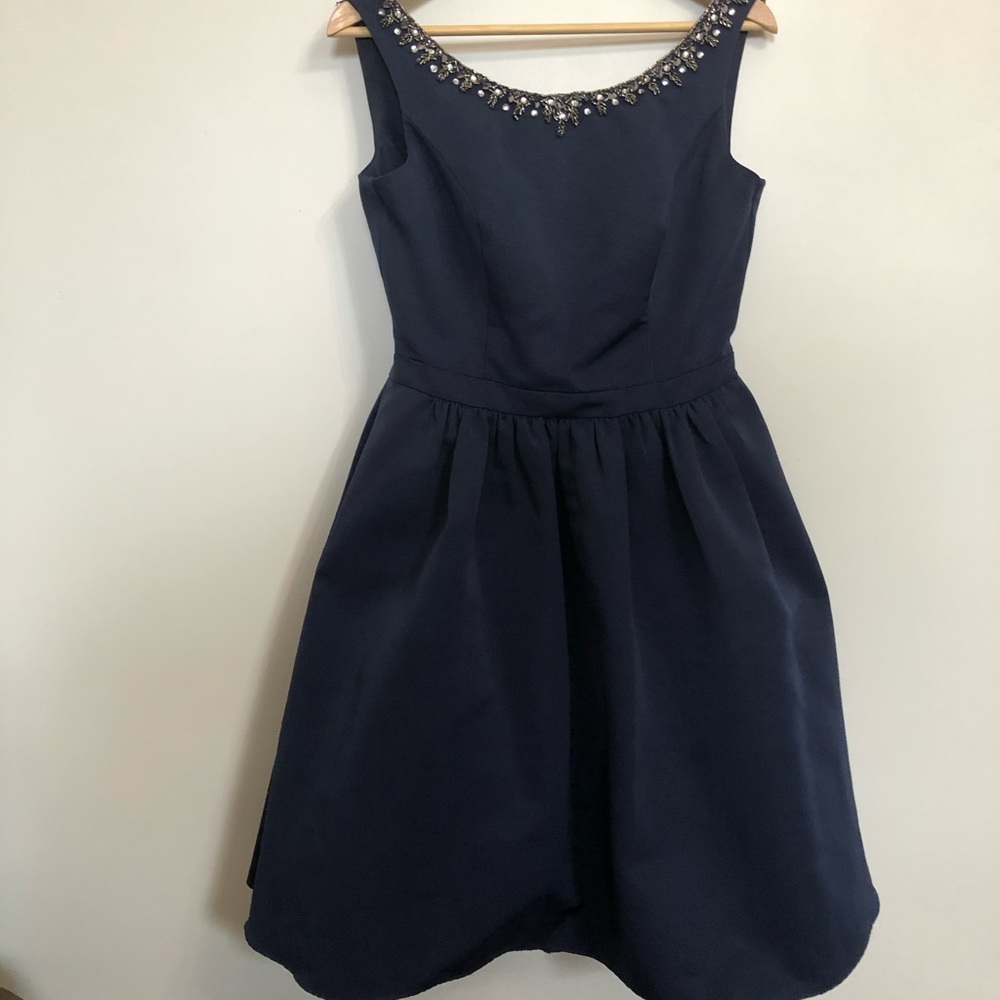Navy Bridesmaids Dress with Embellished Neckline